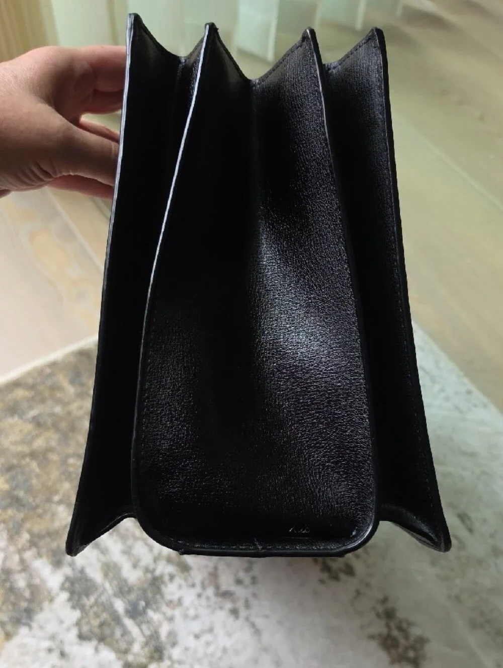 MICHAEL KORS Black Leather Satchel with Gold Hardware